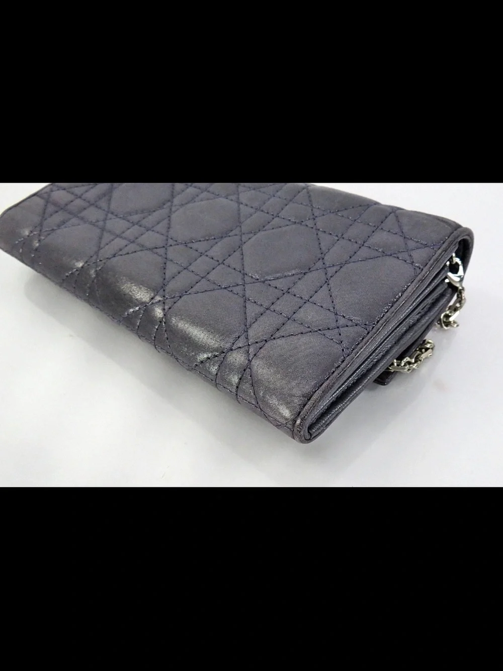 Dior Metallic Plum Quilted Chain Wallet